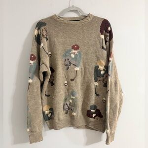 Vintage Northern Isles Golf Intarsia Sweater Hand Loomed LG